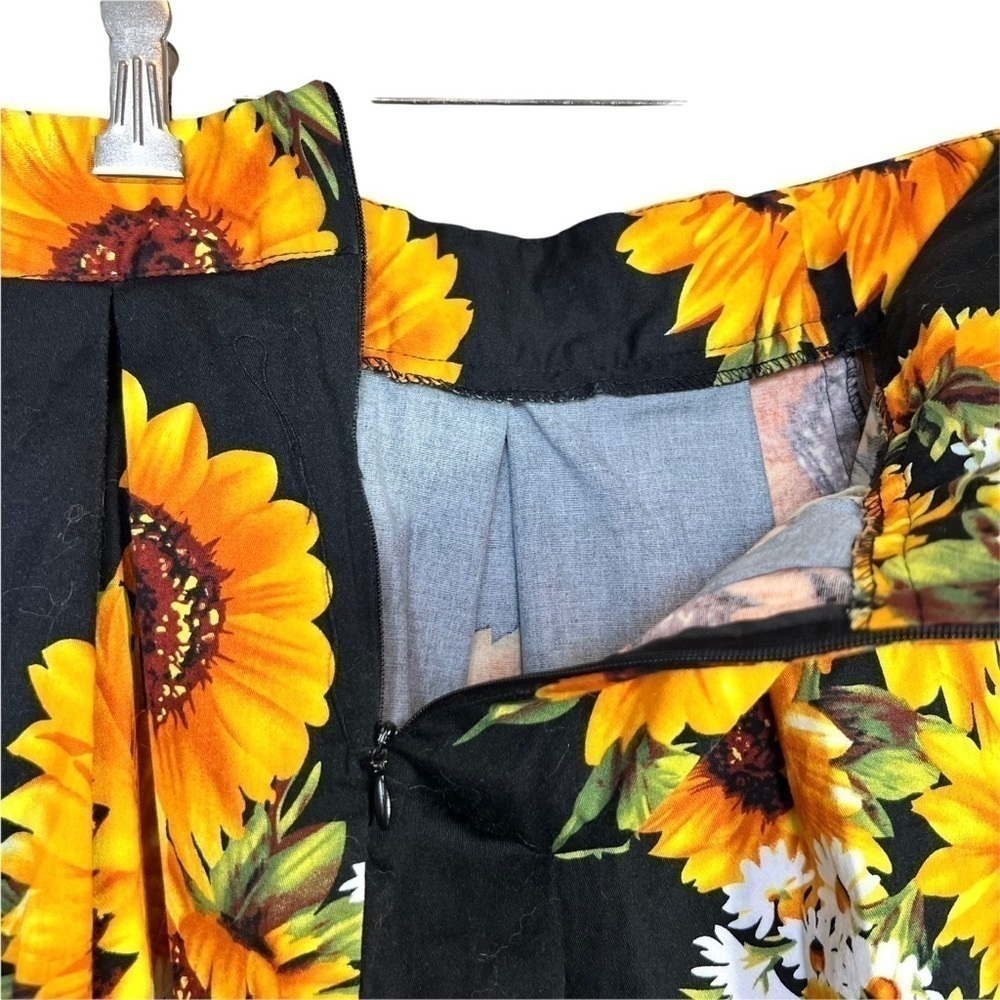 Vintage Handmade Artisan Sunflower Floral Knee Length Lightweight Skirt Large - Picture 6 of 16